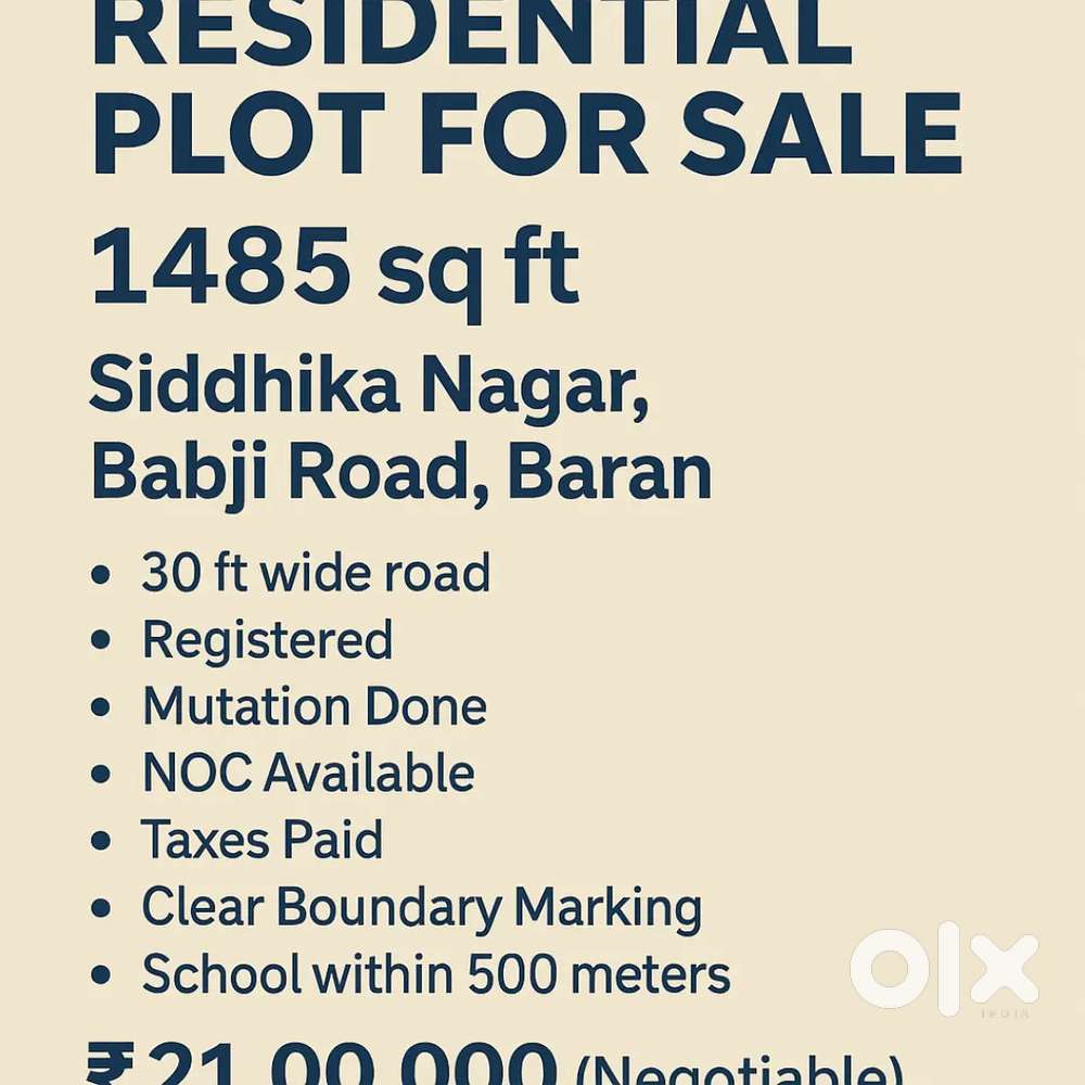Approved Residential Plot 1485 sq ft – Siddhika Nagar Babji Road Baran