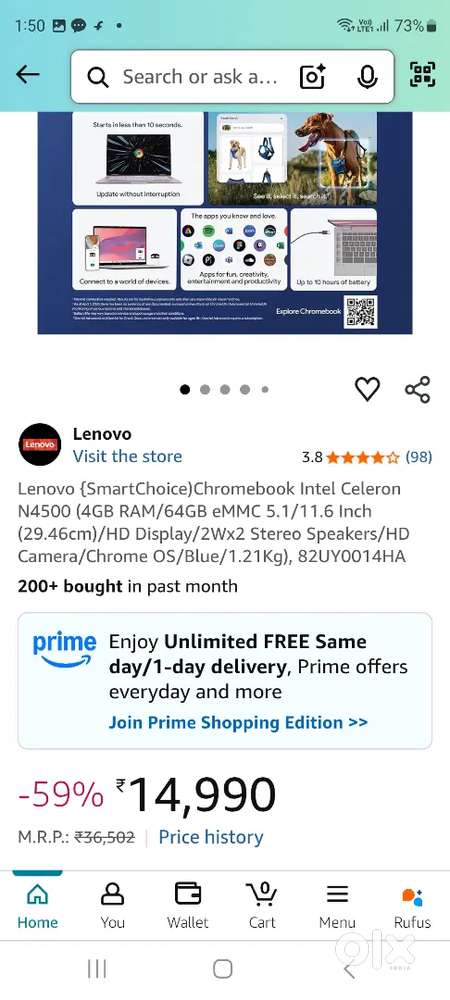 Lenovo chrome book for sell 3month old with bill and box.