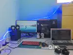Gaming desktop, lenovo laptop, keyboard, 2 mouse, music box