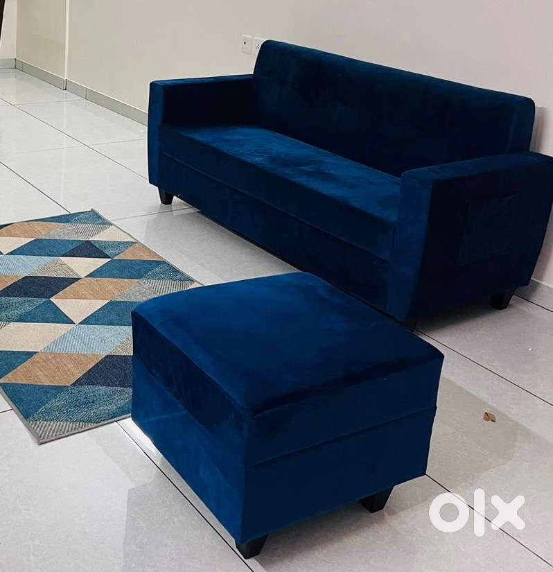 Royal Blue 3-Seater Brand New Sofa with Ottoman