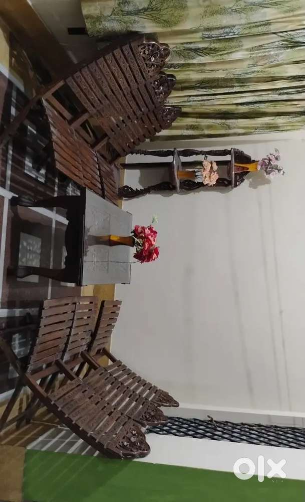 Antique-style wooden bench set with table and corner