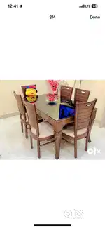 All Wooden Dining Table with glass top for sale in VIP Road Zirakpur..