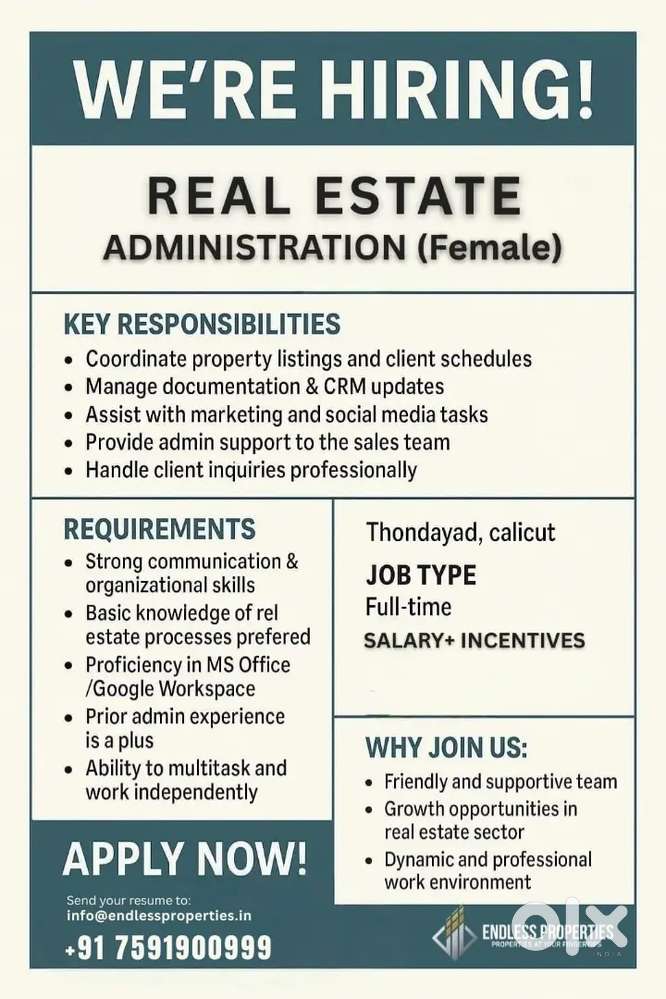 Hiring: Administration Executive (Female) – Real Estate Department