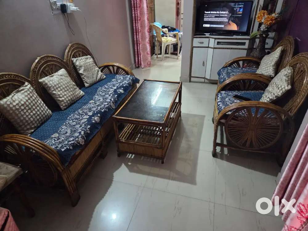 Cane Sofa Set with Table