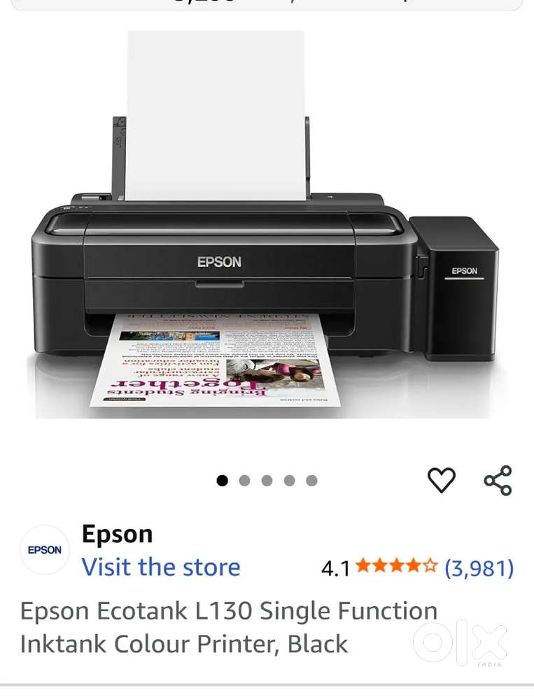 Epson Ecotank L130 Single Function Inktank Colour Printer, Black