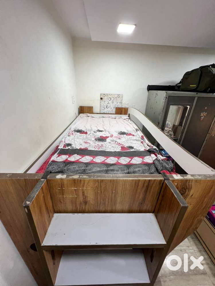 Pure Wood Bunk Bed with Study Table & Single Bed with Mattress