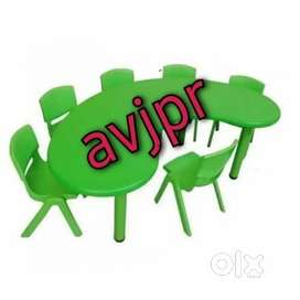 New play school furniture plastic half moon table with six chair