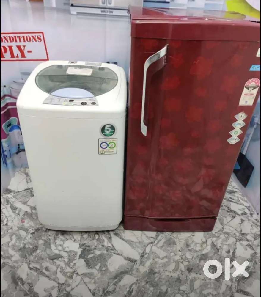 Single door Godrej meroon colour Fridge an Haier top load washing Mach
