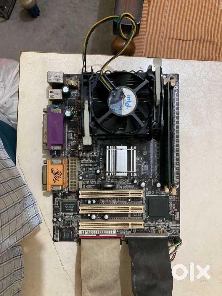 Computer motherboard with ram and cooling fan and cpu