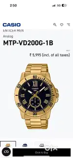casio gold watch black dial