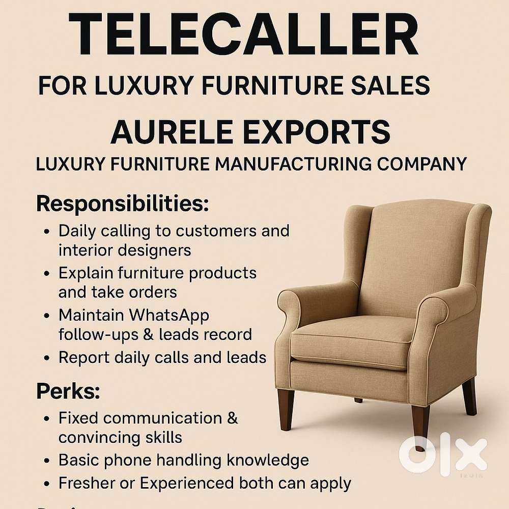 Telecaller for Luxury Furniture Sales (Aurele Exports)