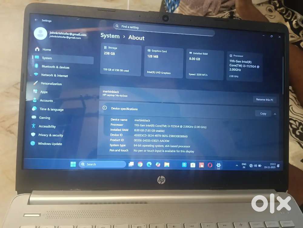 HP Laptop i3 11th Gen Ram 8 GB storage 256