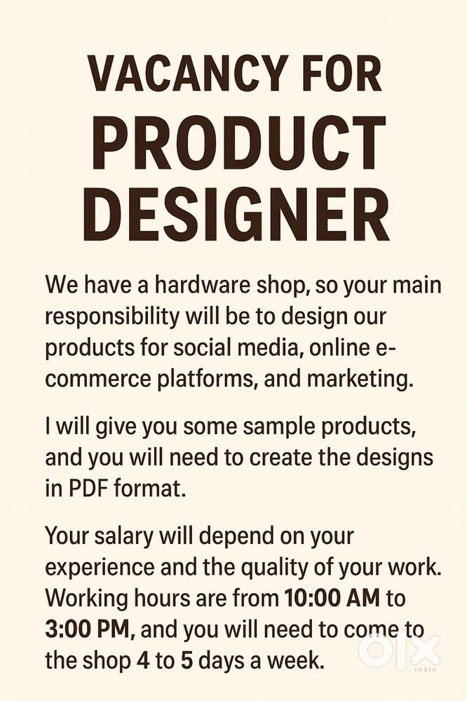 Vacancy For PRODUCT DESIGNER