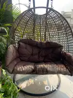 Double Seater Iron Hanging Swing Chair with Tufted Soft Deep Cushion