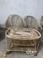 Cane chairs and table/ Natural bamboo mudha stool/ coffee table/ pidha