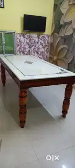 Dining Table 6 seater Sangwan wood with thick marble