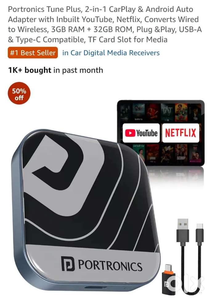 Portronics Tune Plus, 2-in-1 CarPlay
