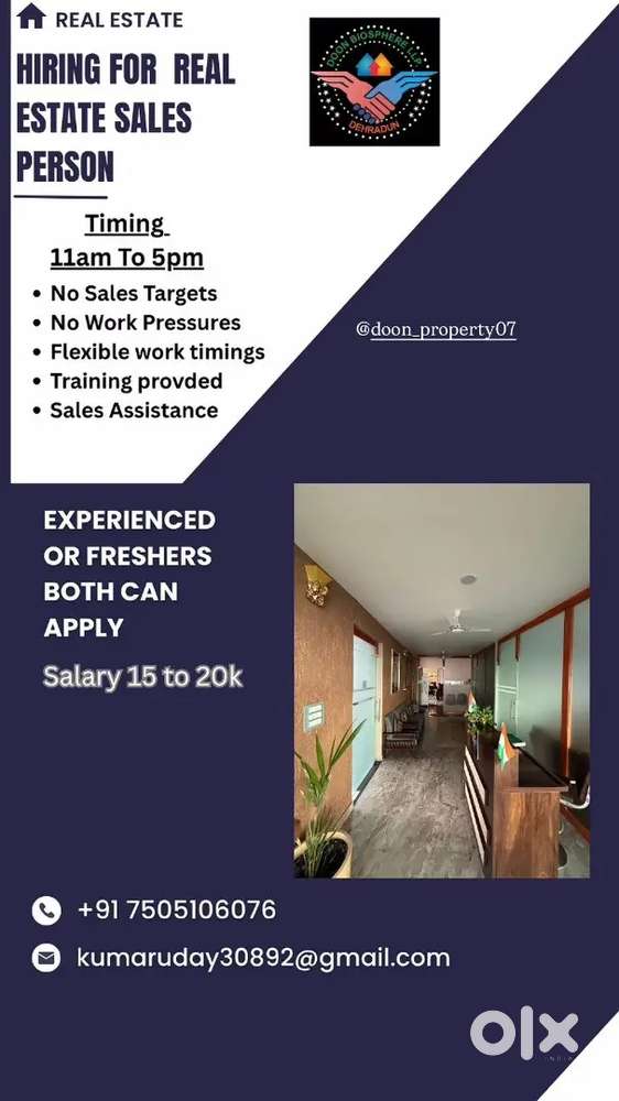 Freshers or experienced Real estate sales associates required