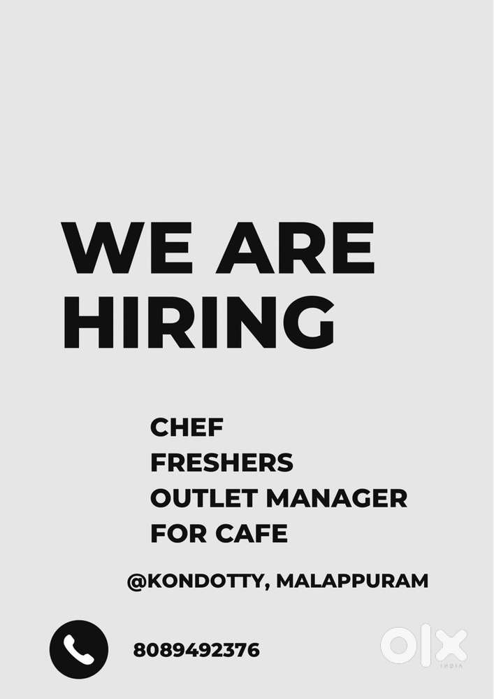 We are hiring chef and freshers for cafe