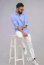 Men's Sky Blue Vertical Striped Cotton Shirt - Casual & Formal Wear