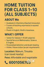 Home Tuition for Class 1–10 (All Subjects)
