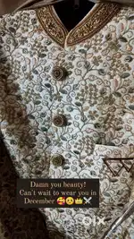 Lucknowi Sherwani along with pyjama and brooch of crown