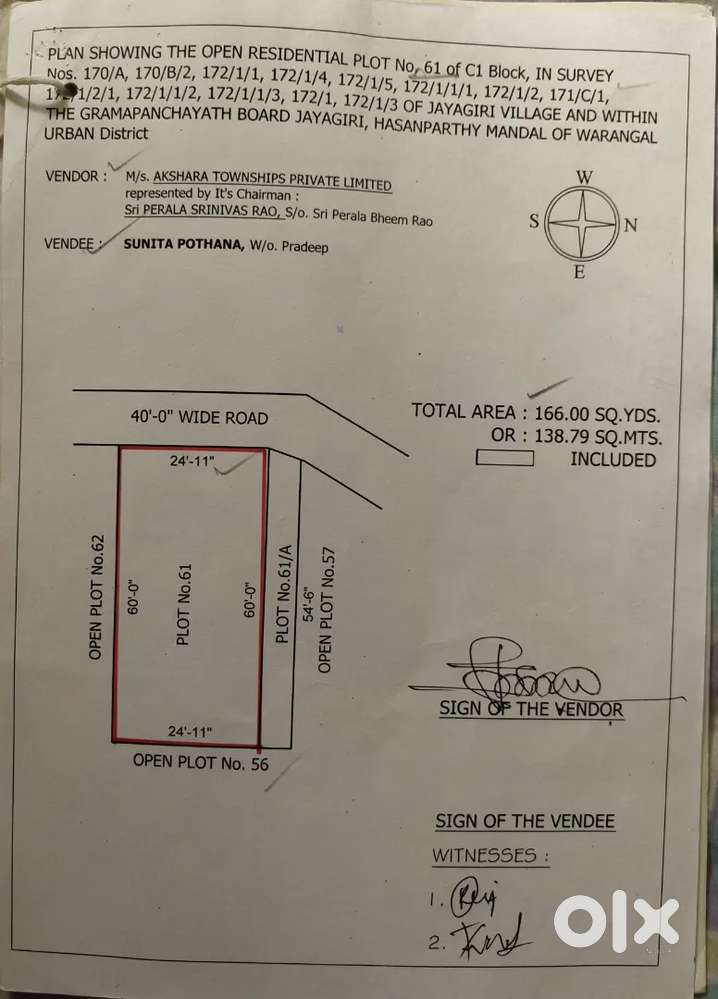 Open residential plot 166 sq yards near hasanparthijayagiri-village