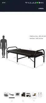 Foldable metal cot with bed
