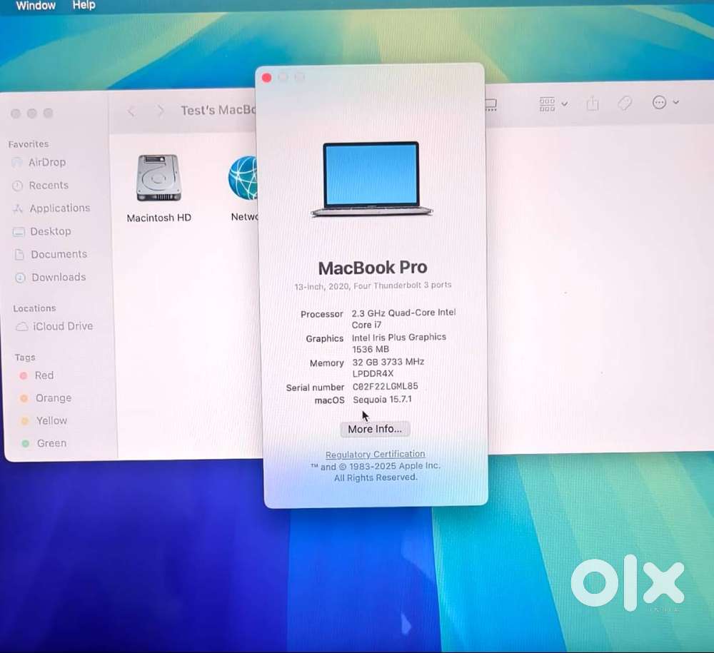 Macbook pro i7 13-inch 2020 , 32GB RAM ,512GB SSD,