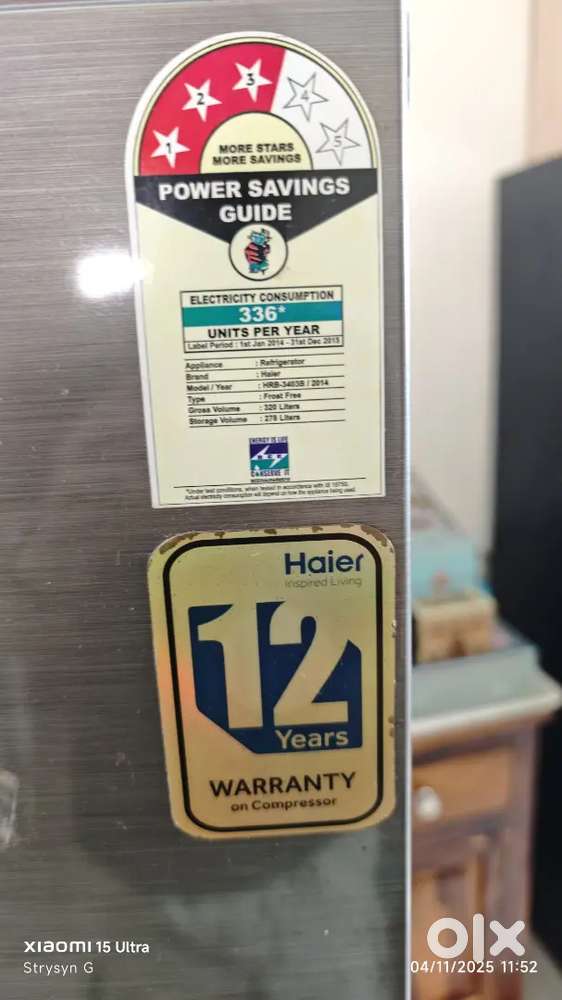 Haier 320 liter, 3 star fridge