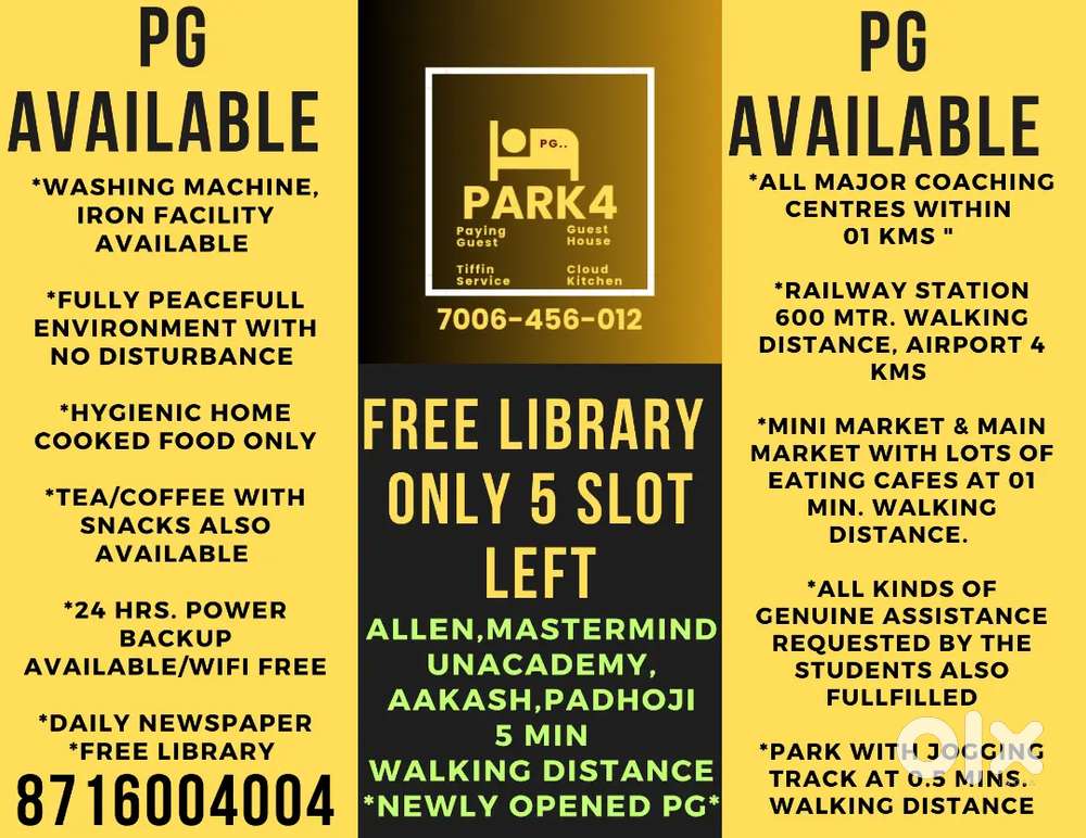 PARK4 pg, Paying guest FREE WIFI FREE LIBRARY OFFER