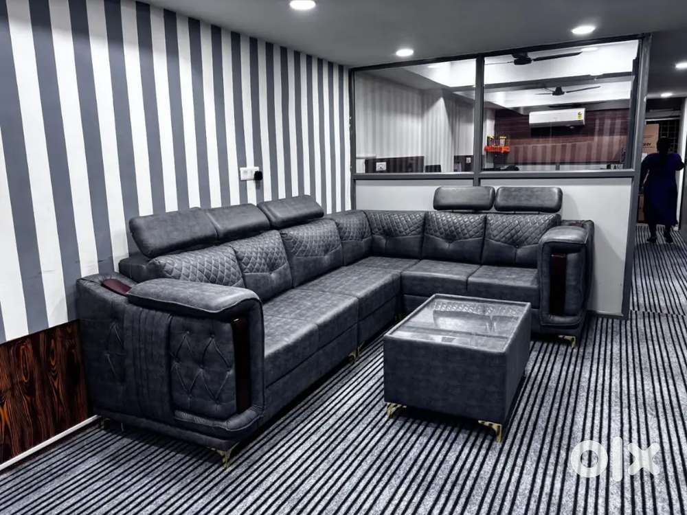 L shape sofa set with designing handle and comfortable headrest