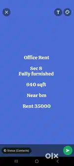 Office Rent Sec 8 near bm petrol pump 1st floor fully furnished road t