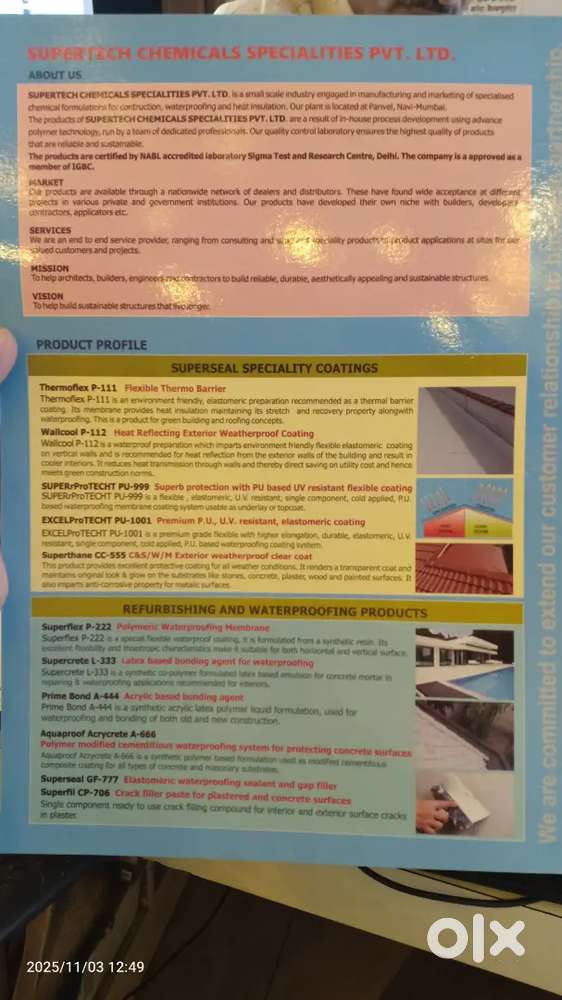 All types of water proofing and coatings