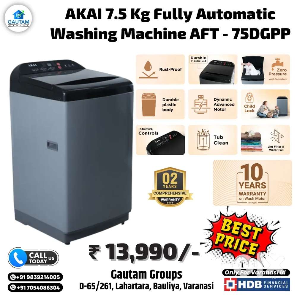 AKAI 7.5KG FULLY AUTOMATIC TOP LOAD WASHING MACHINE 2+10YEAR WARRANTY