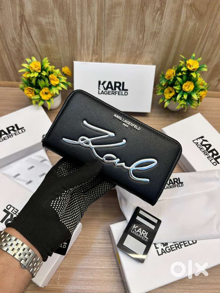 KARL LAGERFELD  Premium Black  Monogram High Quality Long Zip wallet