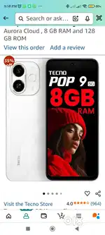 Tecno POP 9 5G (Aurora Cloud,

8GB+128GB)  full Peti pack
