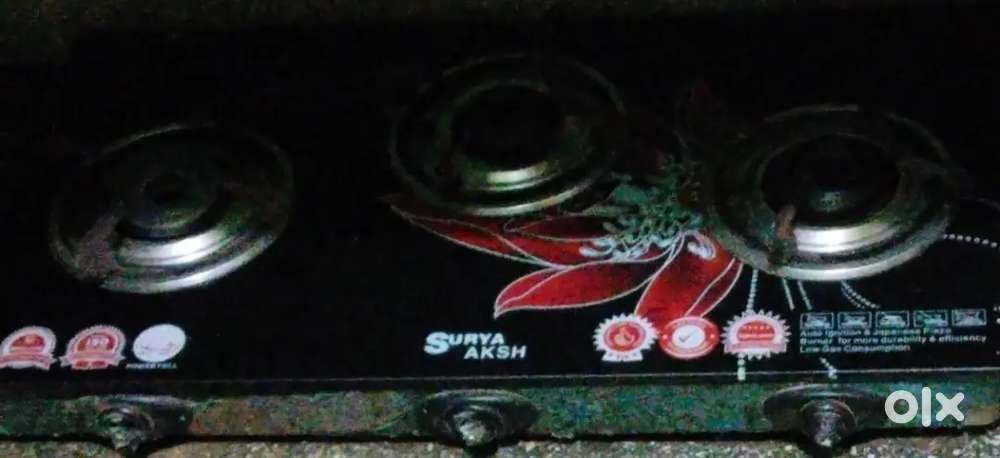 3 burner glass gas stove, auto ignition