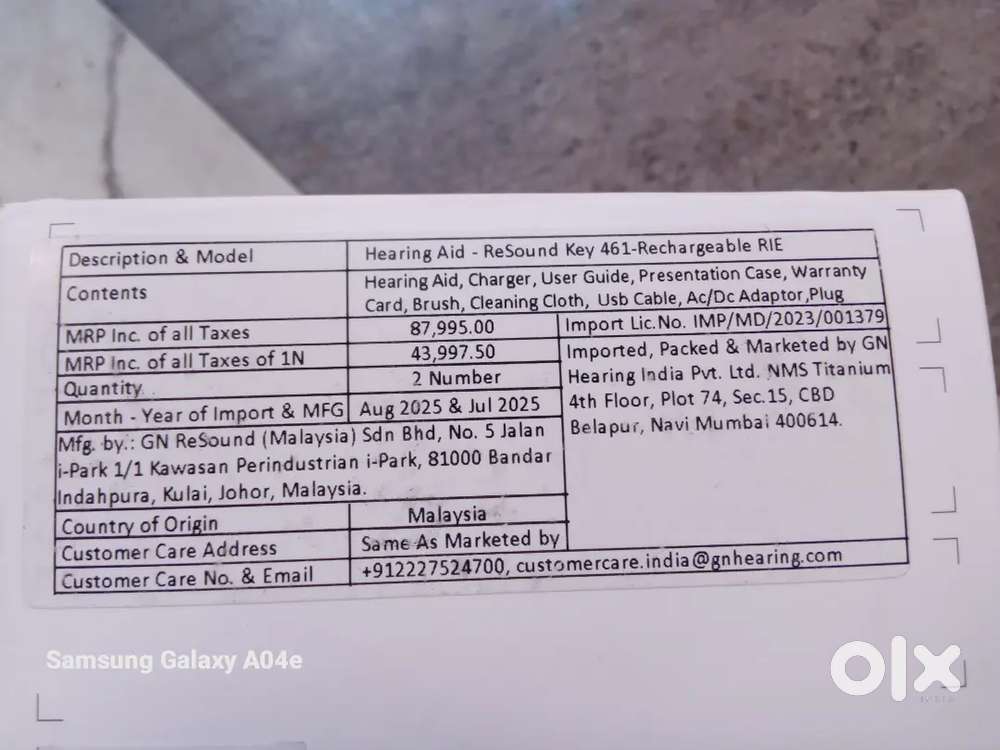 Hearing aid gnresound 87000 rechargeble mobile connected
