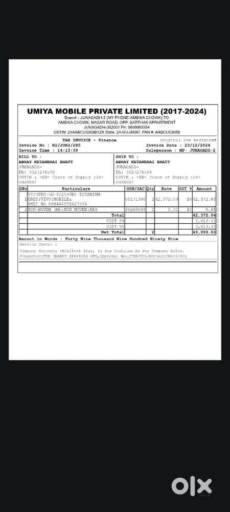 Vivo v40pro with warenty