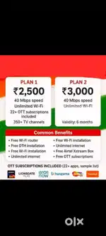 Airtel extreme fiber WIF + OTT + DTH