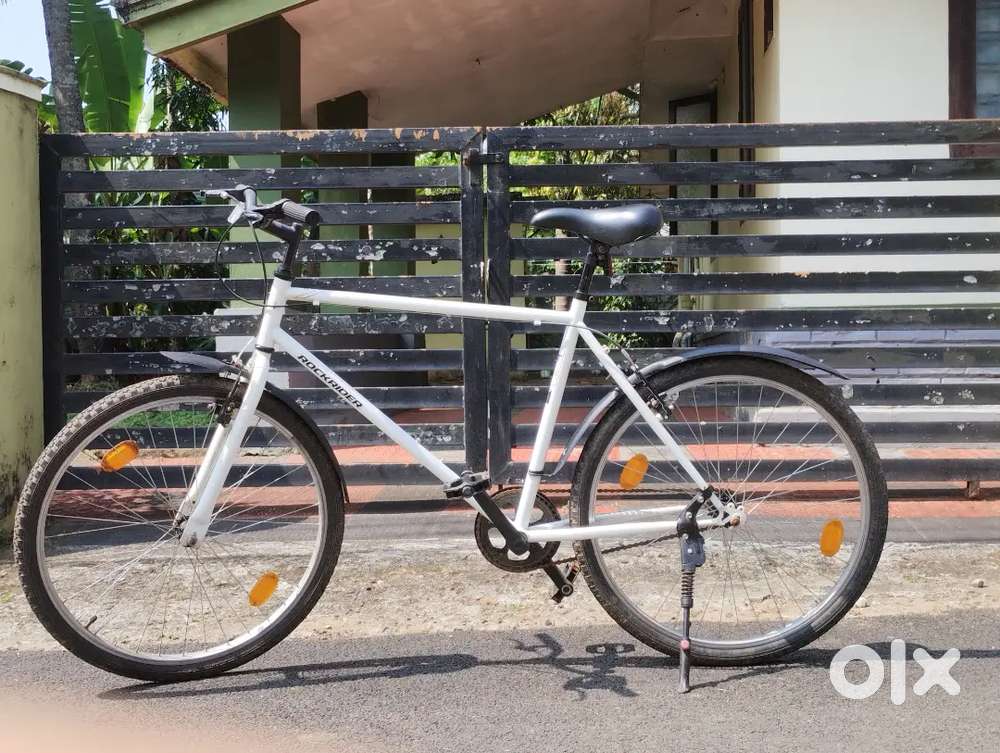 Decathlon White Rockrider-Style Bicycle With Side Stand- for daily use