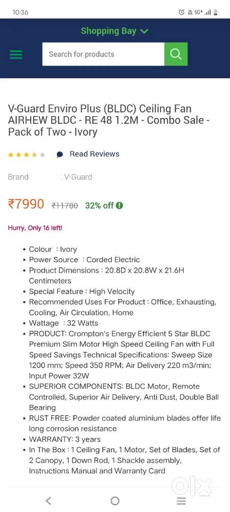 V guard Remote control Fans