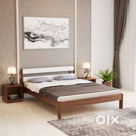 BLUEWUD Roverb Engineered Wood Queen Size Bed Without Storage (Walnut