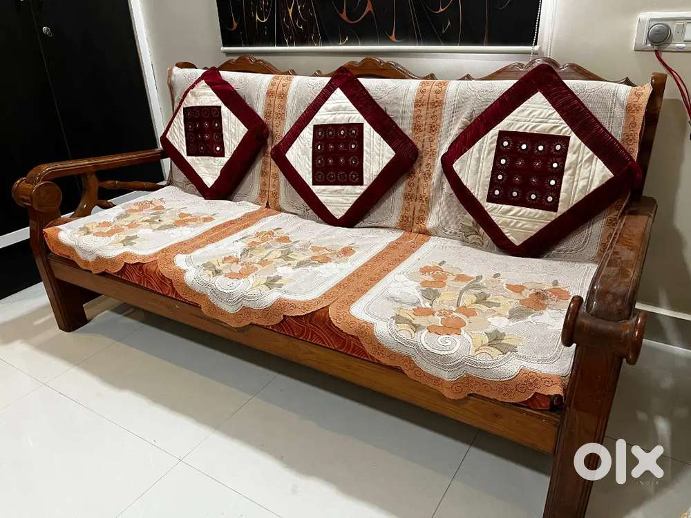 Teak wood Sofa with 2 Chairs along with Tea Table