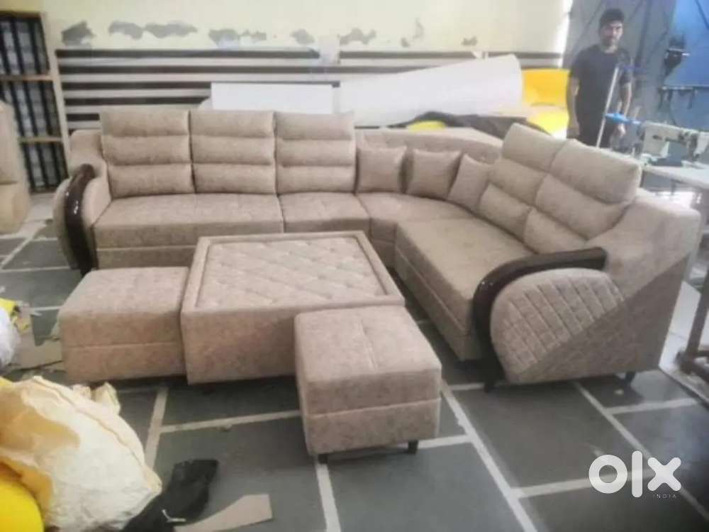 Leather sofa L shape corner sofa set