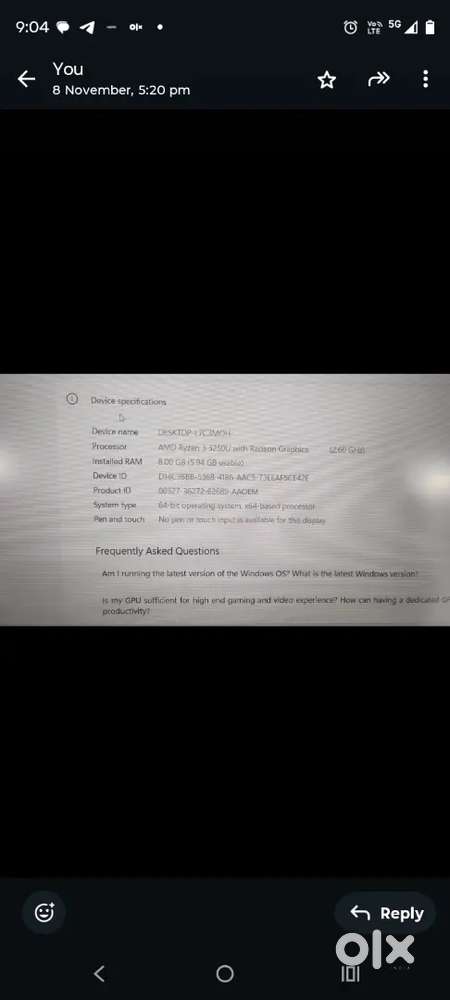 Hp Ryzen 3 / 8gb ram /240 gbssd +1TB SSD