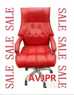 New Steel Red Plain Leather High Back Fixed Arms Boss Office Chair