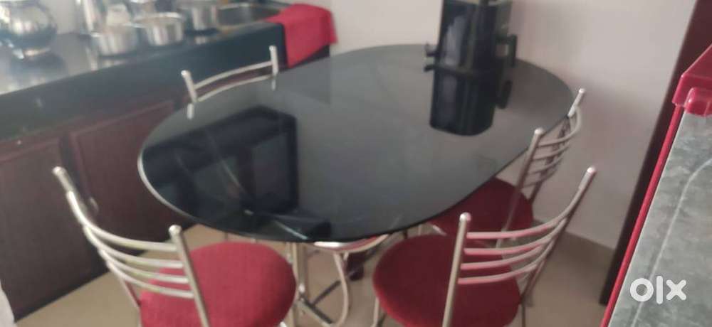 Dining Table-Steel Glass top with 4 chair