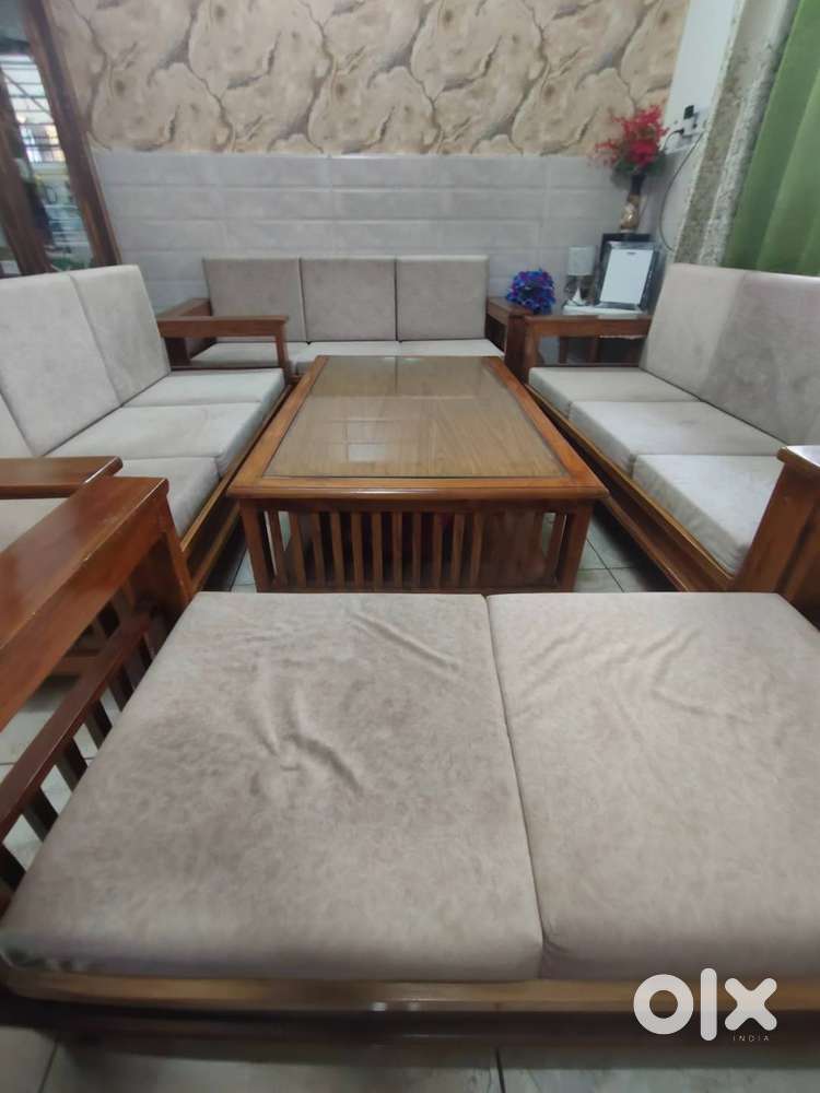 Sangwan wooden sofa set  with large centre table and mirror table top.
